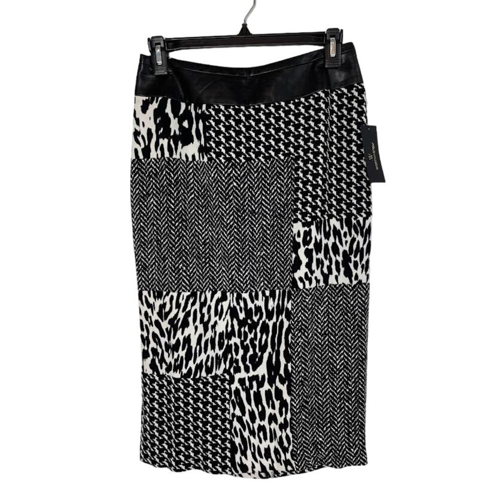 Worthington Pencil‎ Skirt Womens Size 4 Black White Houndstoothe Print Midi New